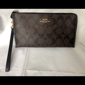 Coach Large Double Zip Signature Wristlet/Wallet